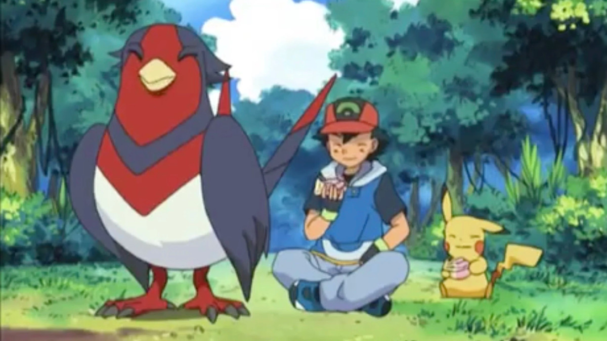 Ash with Pikachu and Swellow in Hoenn