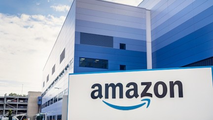 Milton Keynes, UK - A large Amazon filfilment warehouse near the M1 Motorway outside Milton Keynes.