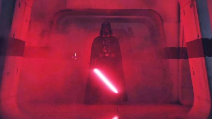 vader standing with his saber